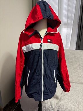 Tommy Hilfiger Red, Navy & White Colorblock Hooded Windbreaker